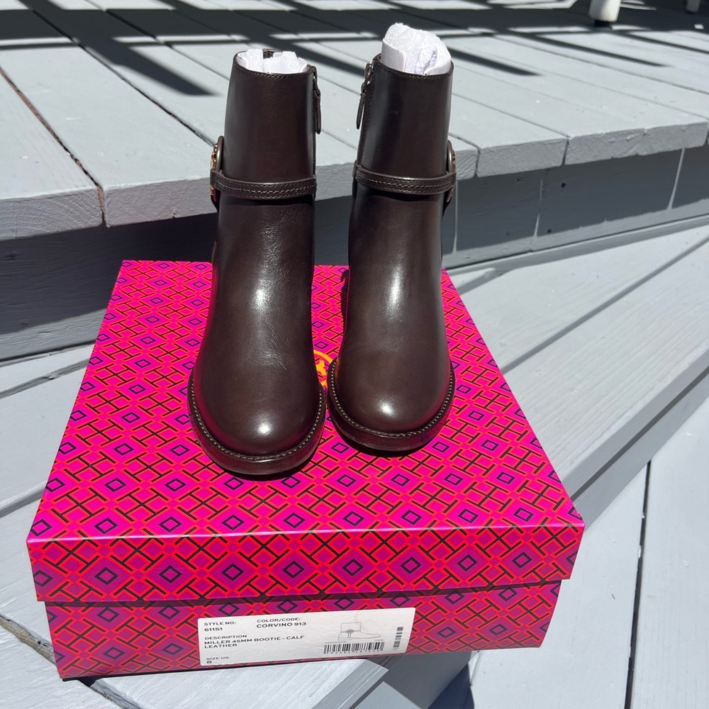 Tory Burch Rich Chocolate Miller Ankle Booties Size 8